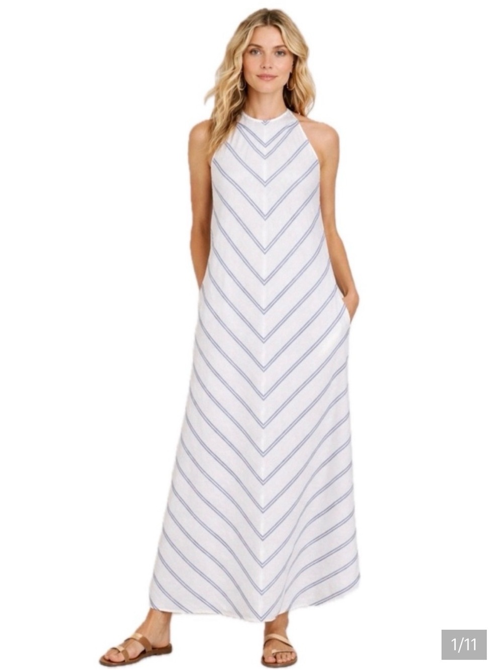 JCrew Women's Cream Chevron Maxi Dress - Sleeveless Summer Style